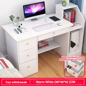 【Ship in 24hours】Wood Computer Desk Table With Drawer Integrated Desktop Home Study Desk Writing Desk Student Desk Bookcase Combination Multifunction Study Table Computer Table Desk for Study Office Table With Grid