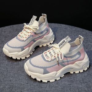 New Korean fashion womens sports shoes Breathable platform light running shoes non-slip comfortable rubber shoes high quality