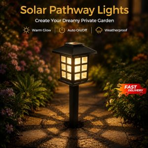 2 Pcs Solar Pathway Lights Outdoor LED Waterproof Garden Lamp Warm Glow Landscape Lighting for Walkway Yard Patio (Auto On/Off)