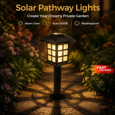 2 Pcs Solar Pathway Lights Outdoor LED Waterproof Garden Lamp Warm Glow Landscape Lighting for Walkway Yard Patio (Auto On/Off)