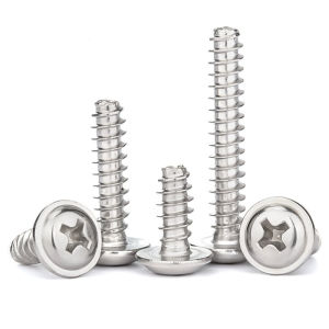 M1.7 M2 M2.2 M2.6 M3 M3.5 M4 304 Stainless Steel PWB Cross Pan Head With Washer Flat Tail Self Tapping Screws Round Head Phillips