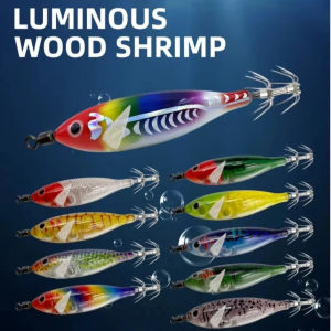 VMCTRD 5.7g Weight Wood Shrimp Lure 2pcs Set Luminous Coating Fake Shrimp Bait Luminous Simulated Texture Saltwater Fishing Lure Sea Fishing