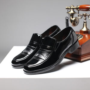 TOP TREND PH 2025 Men’s Glossy Leather Formal – Black Office  Water-Resistant & Non-Slip Loafer Shoes