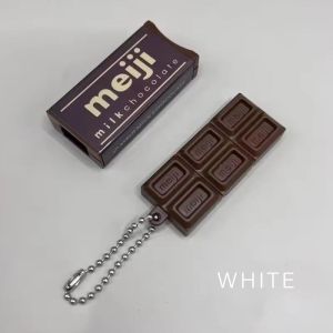 Simulated Meiji Chocolate Fidget Toy Fun Bendable Chocolate Bar Style Key Pendant Portable Stress Relief Snap Ornament Metal Ball Chain Handbag Backpack Daily