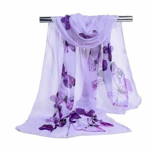ANAMA  Lady Fashion Butterfly Long Chiffon Scarf Flower Print Shawl Silk