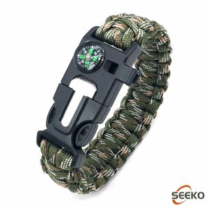 Seeko Outdoor Camping Bracelet With Whistle Flint Fire Starter Nylon Bracelet 3.2m Rope Wild Survival