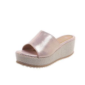 Free Shipping WomenS Thick-Soled High-Heeled Slippers New Summer Style One-Strap Design Solid Color Available In Large Sizes With A Wedge Heel