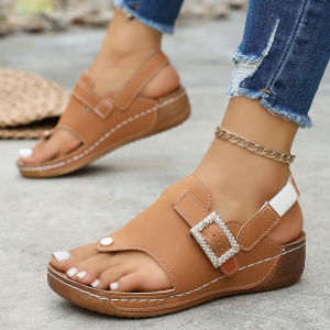 [Free Shipping] New Plus-Size WomenS Beach Sandals 2026 New Collection Featuring A Wedge Heel Elastic Straps And A Thick Sole With A Toe-Post Design