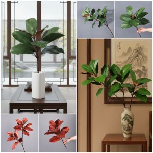 MARBLEX Red Green Artificial Magnolia Leaves Plants Leaves DIY Faux Magnolia Branch Real Touch Floral Arrangement Greenery Plants Wedding