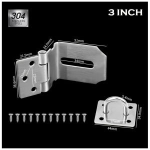 3/4/5Inch Stainless Steel 90 Degree Padlock Hasp Door Shed Latch Lock Safety Padlock & Free Screw