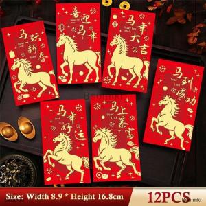 [COD] Bsuimki 12 cái Trung Quốc năm mới Tiền Phong bì may mắn túi màu đỏ 2026 ngựa năm phong bì Màu Đỏ Lễ Hội Mùa Xuân hôn nhân sinh nhật phong bì