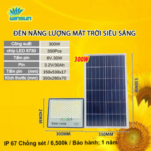 Đèn pha led ngoài trời Đèn năng lượng mặt trời 50W100W200W300W Vỏ Nhôm Bảo Hành 1 NĂM