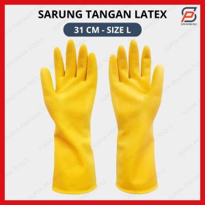 Sarung Tangan Karet Latex Kuning L Sarung Tangan Karet Panjang Cuci Piring Berkebun Pelindung Tangan Size L 31cm