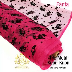 Kain Tile Tila Tulle Motif Kupu per Yard (90cm) Lebar 170cm Murah Kurnia Agung