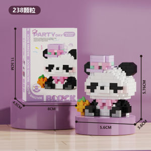 Compatible with Bricks Hat Party Cartoon Doll Panda Building Blocks Assembly Toy Ornaments