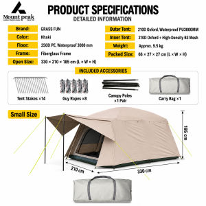 Mount Peak 5‑8‑14 Person Large Family Camping Tent Two Bedrooms & One Living Room Super Spacious Multi‑Room Shelter for Outdoor Group Camping