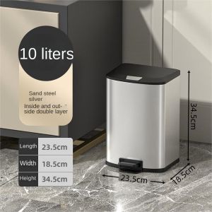 Manzan Step Pedal Trash Can 10L Rectangle Stainless steel Trash tin