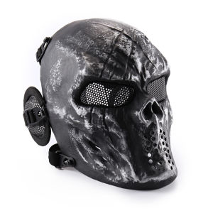 Military Tactical Airsoft Full Face Ear Protection Mask Halloween Party Cosplay Cycling Mask Outdoor CS Wargame Paintball Shooting Hunting Protective Skull Head Mask