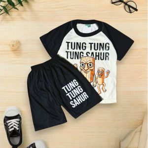 SETELAN BAJU HARIAN MOTIF TUNG-TUNG SAHUR MODEL TERBARU BAHAN KATUN READY USIA ANAK 1-10 TAHUN WARNA RANDOM