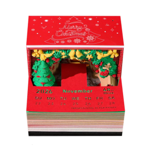 2026 3D Christmas Desk Calendar With LED Lights And Tearable Pages For Home Office