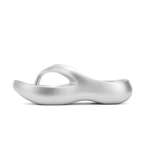 [Free Shipping] Thick-Soled Flip-Flops For Women Summer EVA Trendy Soft-Soled Flat Electroplated Silver Korean Fashion Sandals