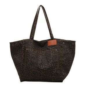 Square Leopard Print Shoulder Bag Large Capacity Underarm Bag Canvas Tote Bag Crossbody Bag Korean Style Women Handbag Ladies