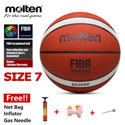 Molten BG3800 Category 7 PU Leather Material Basketball Ball Free Net bag Needle Pin and Inflator Size 7 PU Leather Material Official Match basketball Indoor Outdoor Basketball Training Equipment