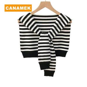 【CANAMEK】 Winter Outer Shawl For Women Korean Style New Spring And Autumn Fake Collar Thin Striped Wool Dual-use Scarf Knitted Shawl