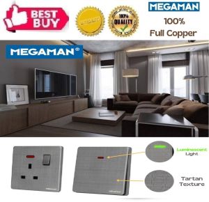 [MEGAMAN] YTZ8 Series Wall Switch Socket - Modern Tartan Texture Design (White/Grey)