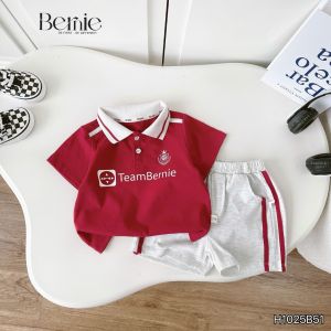 Set bộ polo tay ngắn cho bé trai áo thun polo hình in team Bernie và quần short 9 tới 28kg H1025B51