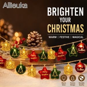 Christmas LED String Lights Snowflake Star Ball Hanging Ornaments Battery Powered Tree Decor