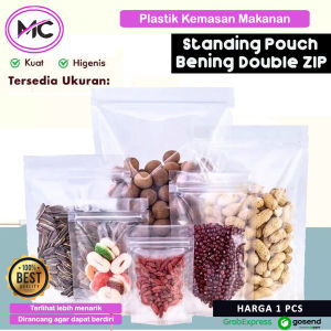 Plastik Standing Pouch Makanan Ziplock Klip Kemasan Pembungkus Wadah Aksesoris Anti Debu Segel Perekat Wadah Makanan Zipper Lock Bening Transparan Per 10 PCS Premium