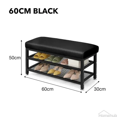 Homehub Cushion Shoe Bench Rack With Seat Black Outdoor Corridor Entryway Metal Changing Stool