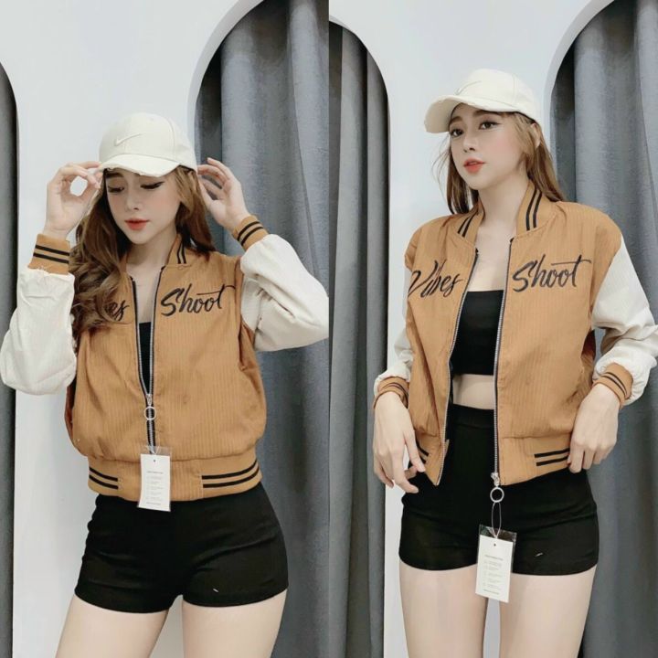 ÁO KHOÁC DÙ NỮ KIỂU BOMBER CỔ VIỀN BO FORM THỂ THAO LỊCH SỰ THIẾT KẾ ...
