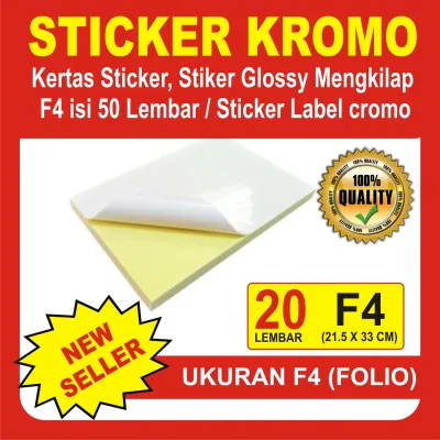 Kertas Sticker Stiker Glossy Mengkilap F4 isi 50 & 20 Lembar / Stiker A4 / Sticker Label cromo