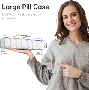 Weekly Pill Organizer Extra Large Pill Removable Daily Pill Case Daily Pill Container 7 Day Waterproof Stickable Medicine Holder Vitamin Case for Elders Arthrtic Patients Kids