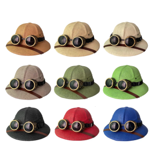 Adjustable Helmet Sun Hat With Steampunks Goggles For Horseback Riding Outdoor Adventures And Casual Wear