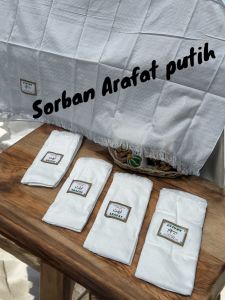 Sorban arafat putih / sorban arafat putih polos/sorban hadiah haji umroh tahlilan dan acara seni