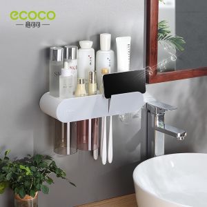 Kệ nhả kem 2 và 3 cốc ECOCO cắm bàn chải kệ để đồ có ngăn kéo từ tính không khoan tường 2022|Kệ nhà tắm thông minh mới