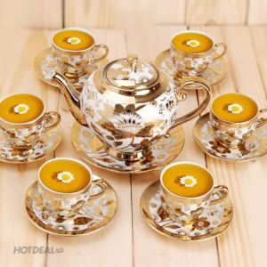 BỘ ẤM CHÉN NHŨ VÀNG HOÀNG GIA1 Bình 6 Chén 6 Lót Ly Nhũ Vàng Cao CấpPhong Cách Hoàng Gia kiểu giáng sang trọng lịch sự bắt mắt được làm từ sứ cao cấp an toànsang trọng có thể mang tặngquà biếuđược nhiều người sử dụng
