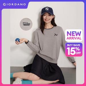 Giordano Women Tom & Jerry embroidery contrast trim sweater Free Shipping 18356815