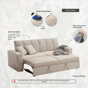 [FREE INSTALLATION] I HOME ANDREW Luxury Sofa Bed Adjustable Anti Scratch Easy Clean Fabric
