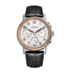 ADRIATICA Swiss Made Multifunction Day-Date Watches Silver Rose Gold Case Mens Leather Strap Watch 40mm A8256.R223QF