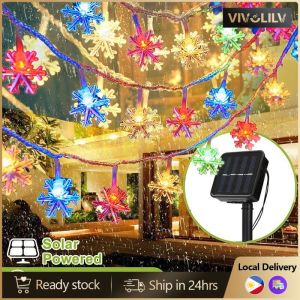 VIVOLILV 【Low Price】❄️💡Solar Christmas Snowflake Lights 20/100 LED Solar Powered Snowflake String Lights Waterproof For Xmas Tree Holiday Wedding Party Patio Decorations