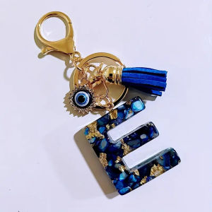 Evil Eye Blue Letter Tassel Keychain