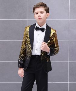 Kid Suit with Sequin Fashion Handsome Glitter Gradient Color Jacket Formal Dress Stage Runway Show Piano Coat for Boy