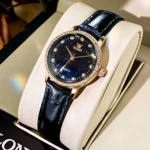 OLEVS 5605 Fashion Women Quartz Watch Gift Round-dial Leather Watchband Wristwatch
