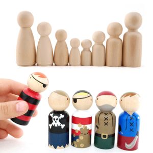 DISKAS 35/43/53/65mm DIY Natural Wood Male Female Blank Puppets Wedding Decoration Unpainted Figures Wood Crafts Wooden Peg Doll