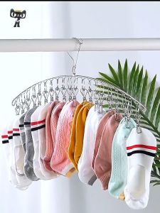 Rust Proof Stainless Steel Multi Clip Hanger 16 Clamps Sock Dryer Windproof for Home Balcony Dorm Laundry Underwear Socks Baby Clothes Towel Scarf Panties Organizer