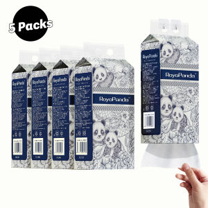 【5Packs】RoyoPanda 4Ply Hanging Tissue Facial Tissue Thickened Deluxe Soft High Quality Bamboo 5000 Sheets